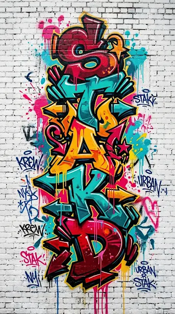 Vibrant Abstract Street Art Graffiti on White Brick Wall - Free 4K & 8K mobile Wallpaper