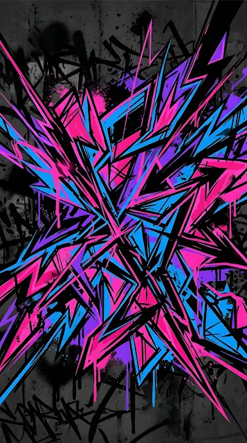 Vibrant Abstract Urban Street Art with Neon Geometric Shapes - Free mobile Wallpaper