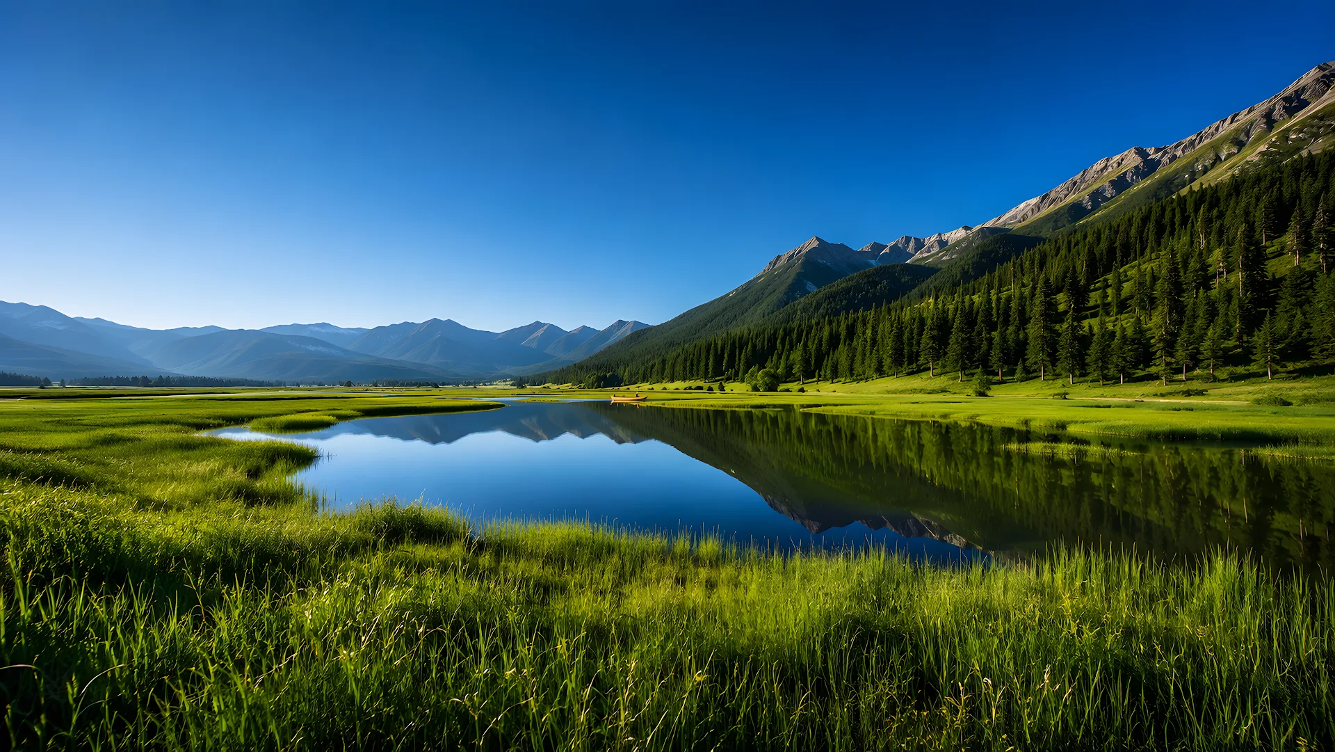 Vibrant Alpine Wetlands and Reflection Lake - Free 4K desktop Wallpaper