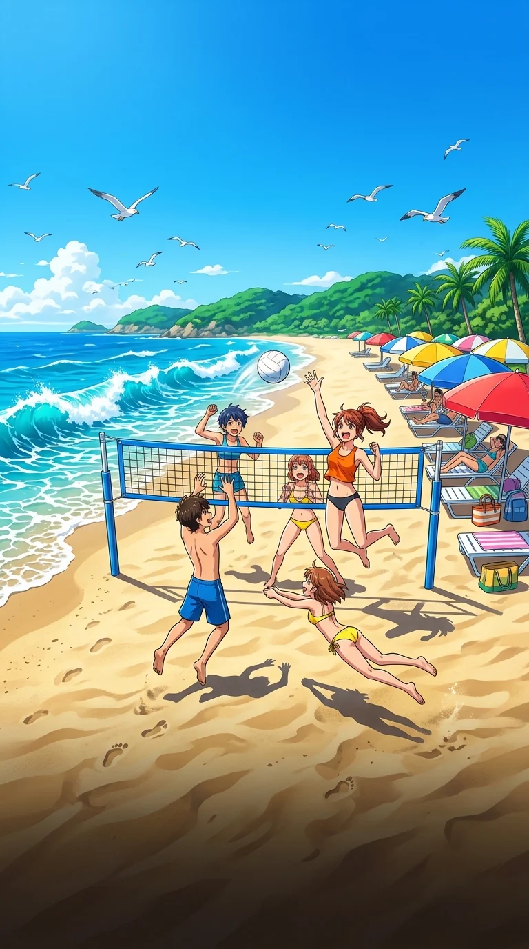 Download Vibrant Anime Summer Beach Volleyball Mobile Wallpaper Wallpaper in 4K UHD Vibrant Anime Summer Beach Volleyball Mobile Wallpaper - Free 8K and 4K mobile Wallpaper Background
