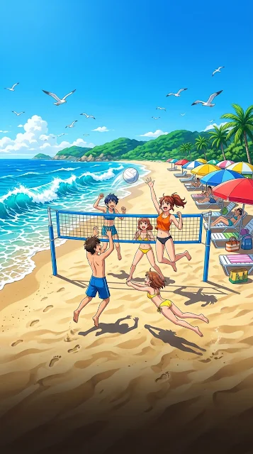 Vibrant Anime Summer Beach Volleyball Mobile Wallpaper - Free 4K & 8K mobile Wallpaper