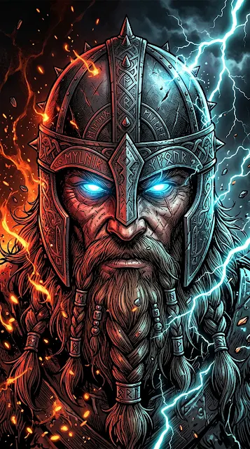 Vibrant Comic Art Portrait of Bearded God with Glowing Blue Eyes - Free 4K & 8K mobile Wallpaper