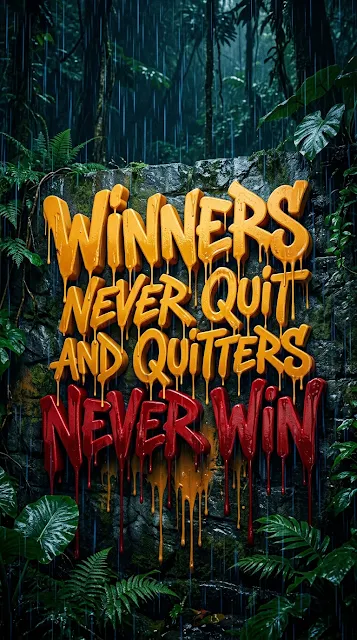 Vibrant Dripping Graffiti Typography Winners Never Quit in Rain - Free 4K & 8K mobile Wallpaper