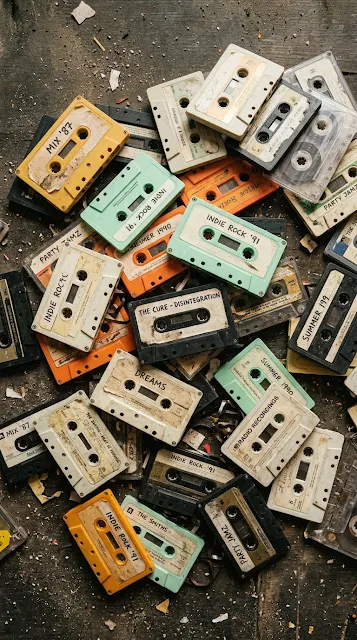 Vibrant Flat Lay Pattern of Retro Cassette Tapes - Free 4K & 8K mobile Wallpaper