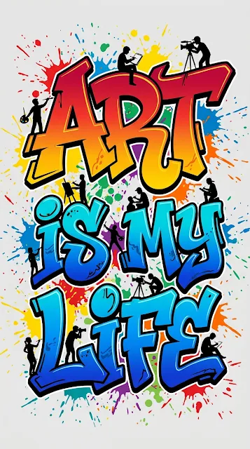 Vibrant Graffiti Quote Art with Silhouettes and Paint Splatters - Free 4K & 8K mobile Wallpaper
