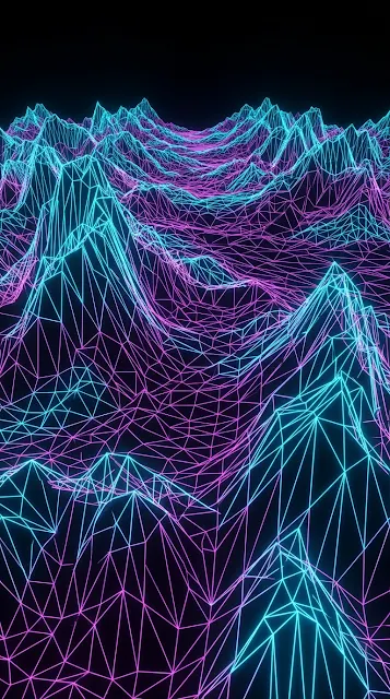 Vibrant Neon Cyberpunk Topographic Landscape Grid - Free 4K & 8K mobile Wallpaper