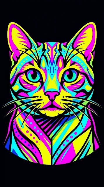 Vibrant Neon Pop Art Style Cat Portrait - Free 4K & 8K mobile Wallpaper