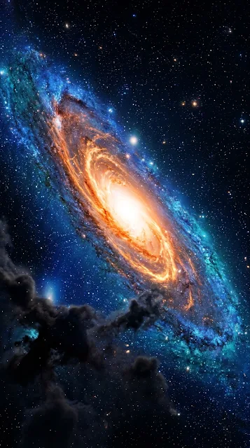 Vibrant Spiral Galaxy Vortex with Glowing Orange Core and Blue Dust - Free 4K & 8K mobile Wallpaper