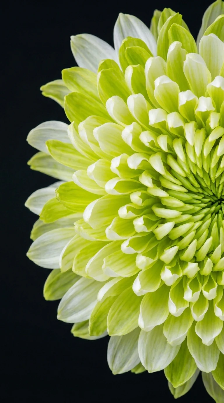 Vibrant White and Lime Green Chrysanthemum Flower Macro Shot - Free 8K and 4K mobile Wallpaper Background