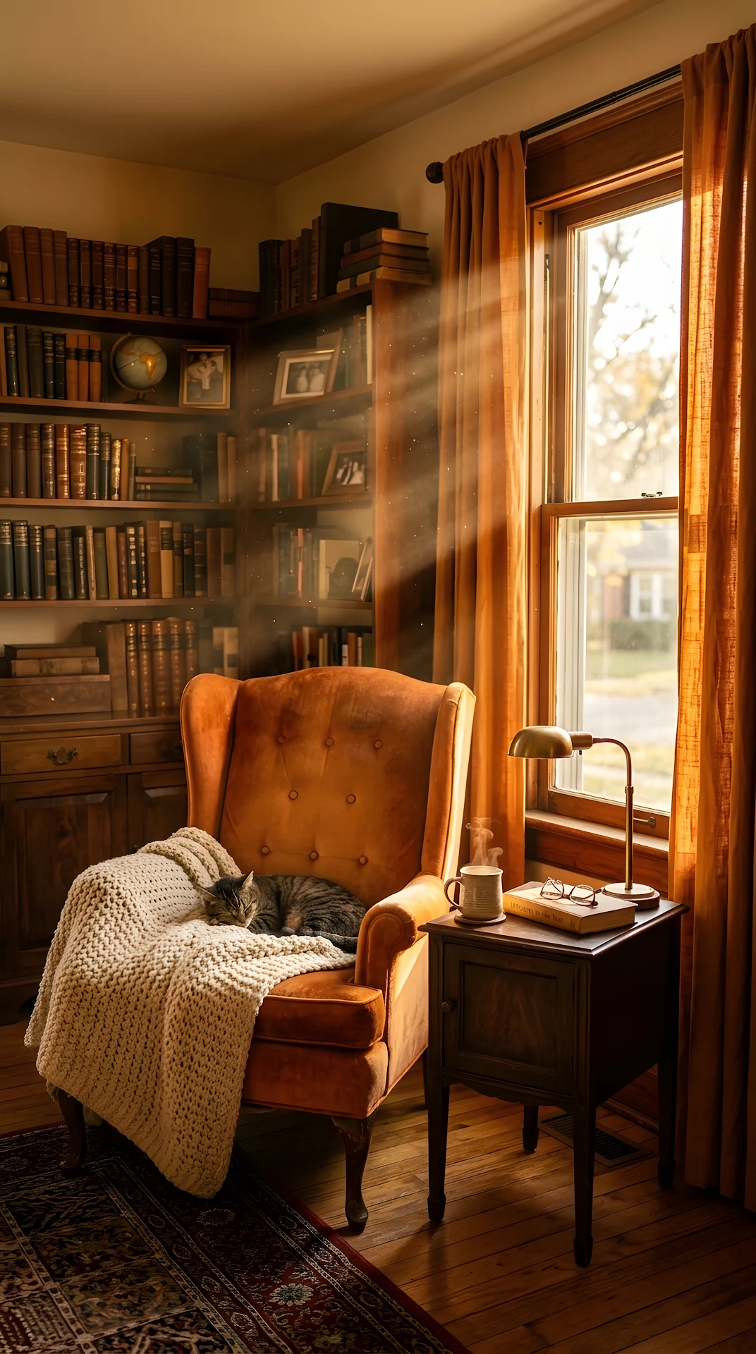Vintage Armchair in a Sunlit Room with Volumetric Light Rays Through a Window - Free 4K mobile Wallpaper