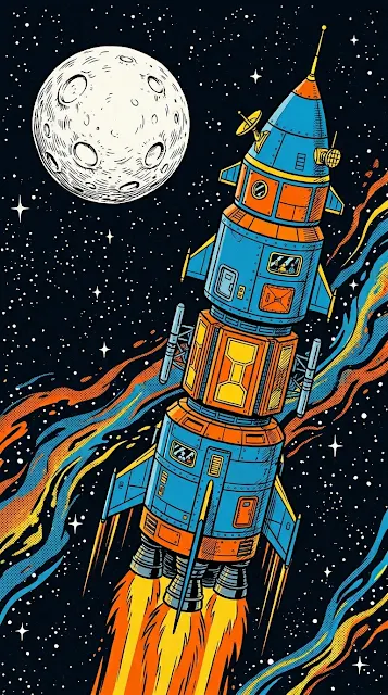 Vintage Comic Style Spaceship in Deep Space with Planets - Free 4K & 8K mobile Wallpaper