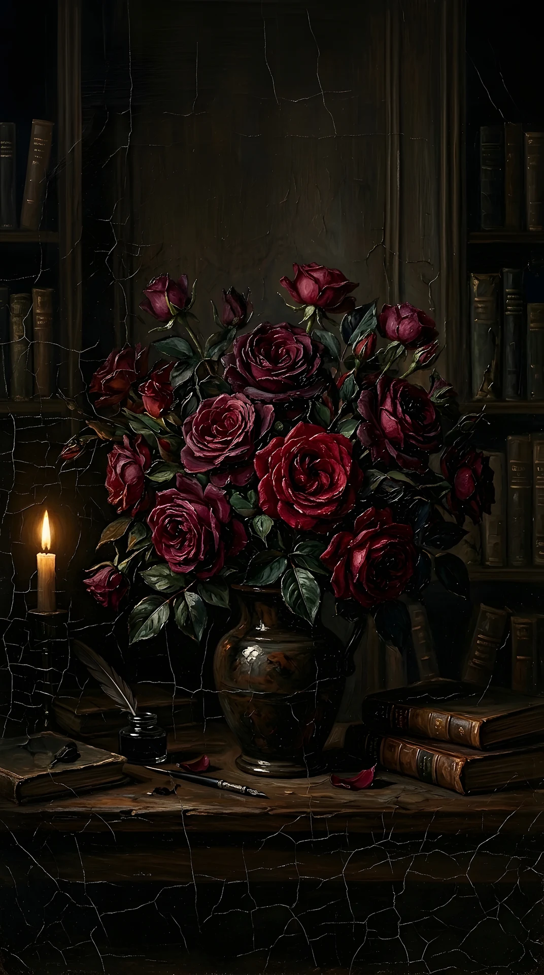 Vintage Moody Dark Floral Oil Painting Background - Free 4K mobile Wallpaper