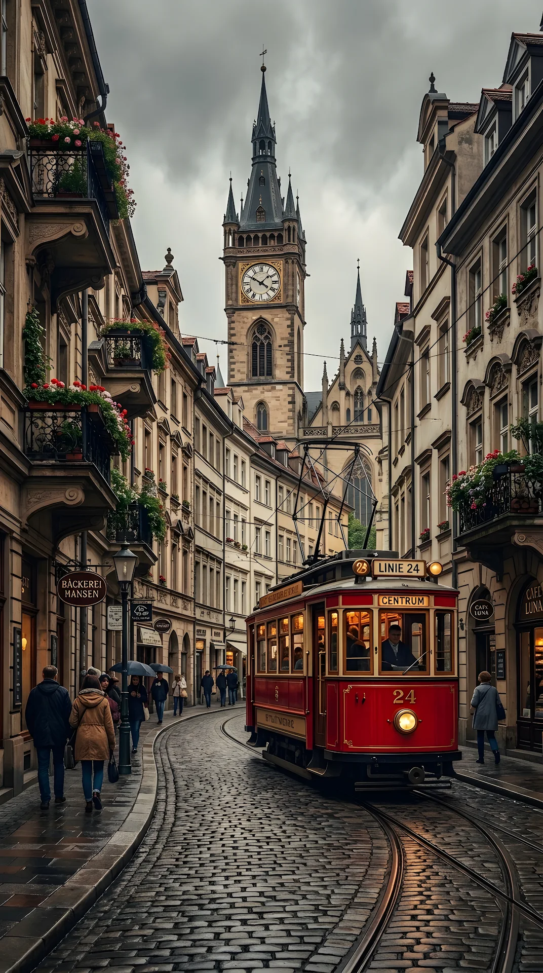 Vintage Red Tram in Historic European City - Free 4K mobile Wallpaper