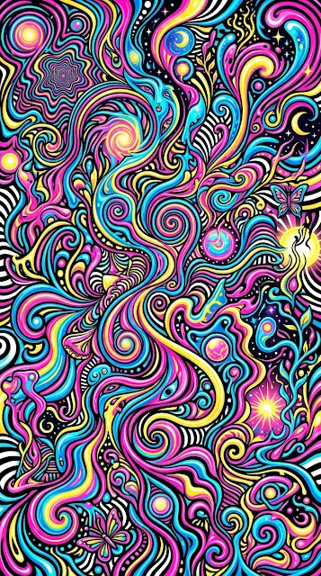 Vivid Psychedelic Abstract Artwork with Swirling Neon Patterns - Free 4K & 8K mobile Wallpaper
