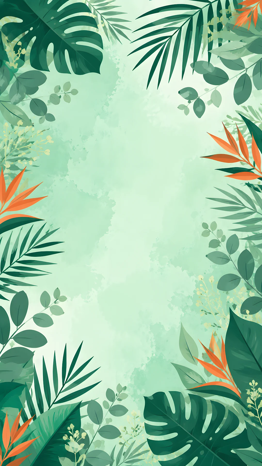 Watercolor emerald green tropical leaves and botanical foliage frame - Free 4K mobile Wallpaper