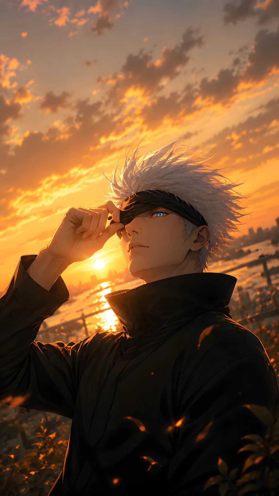 White-Haired Mystic Beneath a Golden Sunset - Free 4K mobile Wallpaper