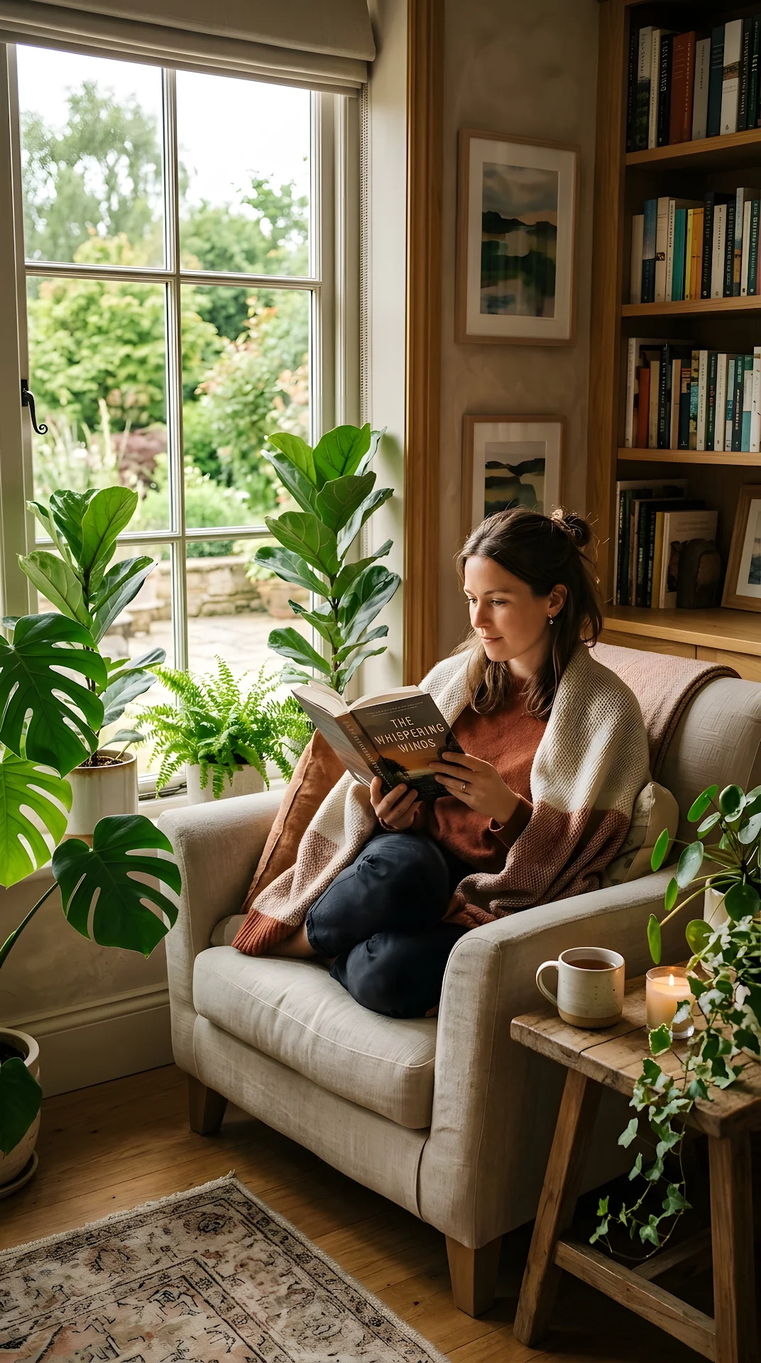 Woman Reading Book by Window with Soft Natural Light - Free 4K mobile Wallpaper