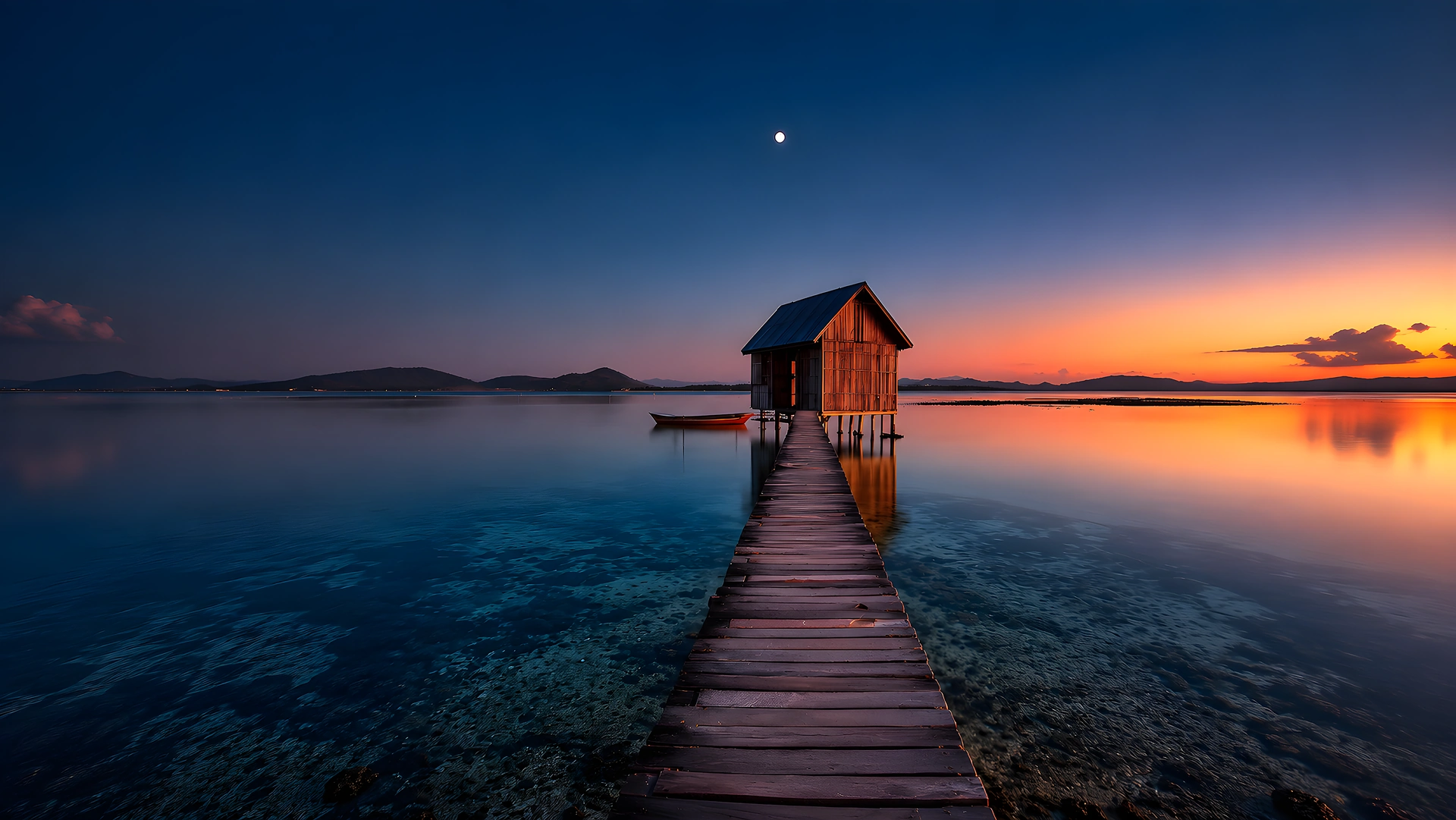 Download Wooden Pier Sunset Shack Calm Water 4K Wallpaper in 4K UHD Wooden Pier Sunset Shack Calm Water 4K - Free 8K and 4K desktop Wallpaper Background