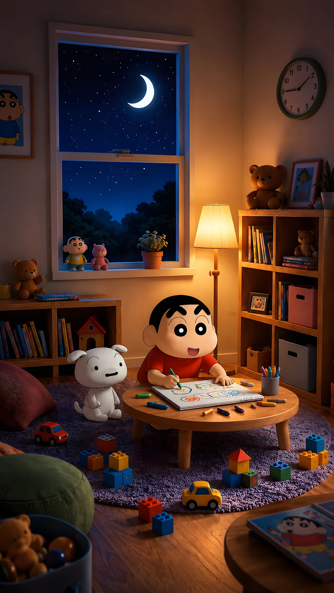 Young Boy Drawing on Table in Cozy Bedroom at Night - Free 4K mobile Wallpaper
